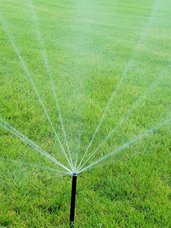 green grass with sprinklers on